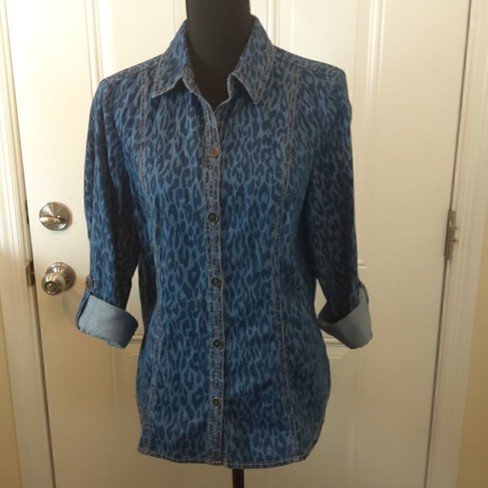 Chico's chambray animal print button front blouse - Picture 10 of 12